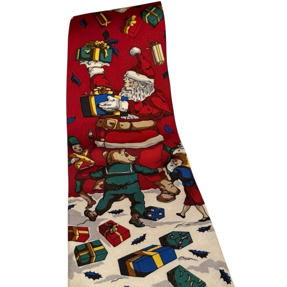 Wembley 100% silk a lot of two Christmas, holiday Santa ties red blue white